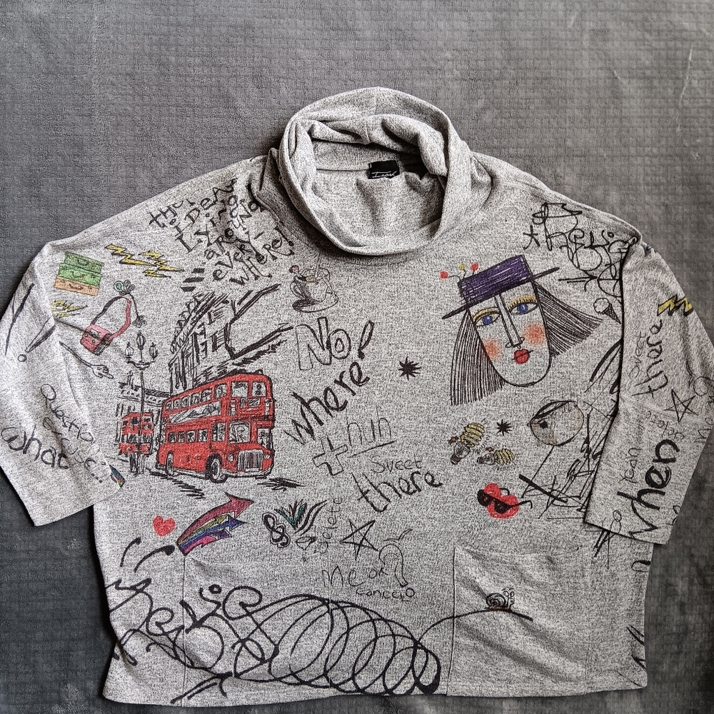 Artsy Creative Inoah Graphic Graffiti Turtleneck Illustrated Sweatshirt Small - Picture 14 of 14